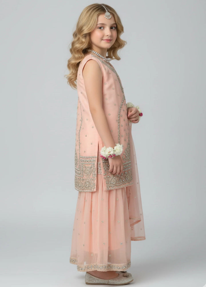 Khanak Girls RTW Embroidered Raw Silk 3 Piece Suit KG-12 - Festive Collection