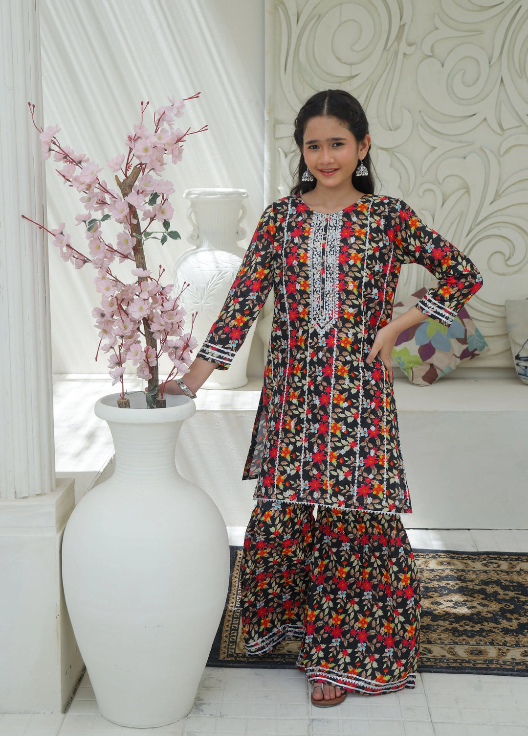 Khanak Girls RTW Embroidered Cotton 2 Piece Suit KST-193 - Casual Collection