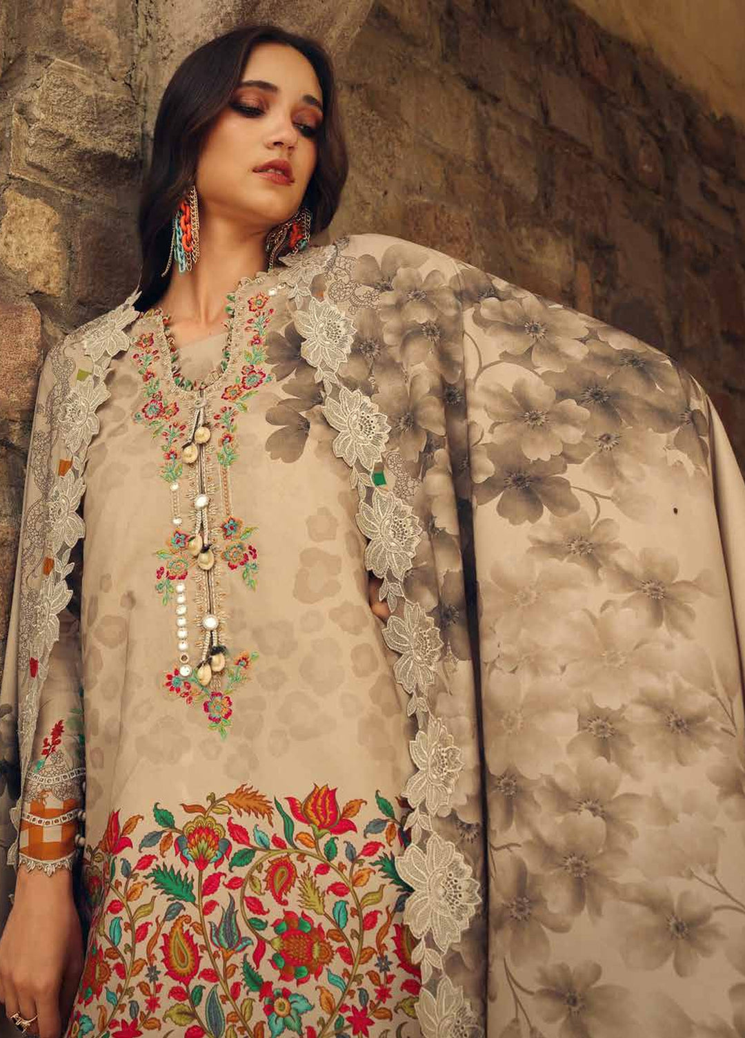 Combination by Charizma Unstitched Embroidered Linen 3 Piece Suit CHR26UCL CCW7-07 - Casual Collection