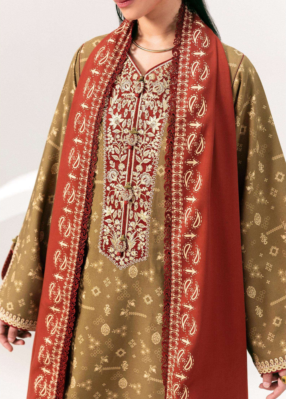 Q prints by Qalamkar Unstitched Embroidered Slub Linen 3 Piece Suit QLK26ULQ Hafsa QPW-10A - Winter Collection
