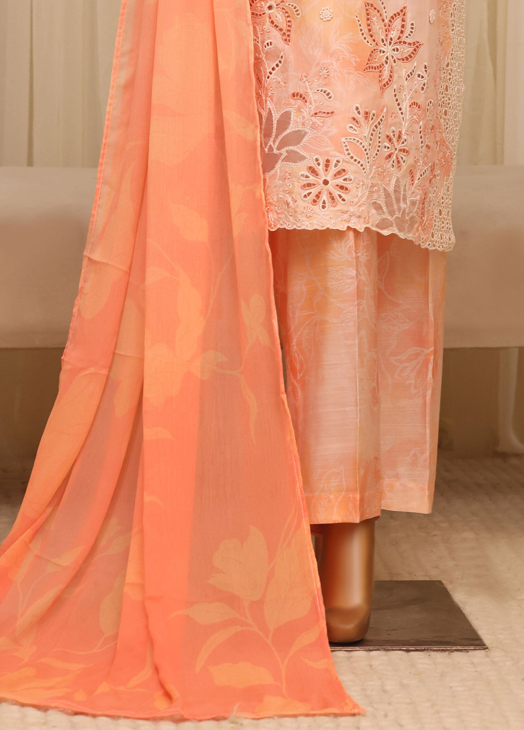 Majestic by HZ Textiles RTW Embroidered Raw Silk 3 Piece Suit HZ26RSM Salmon XRPE-3P-002 - Casual Collection