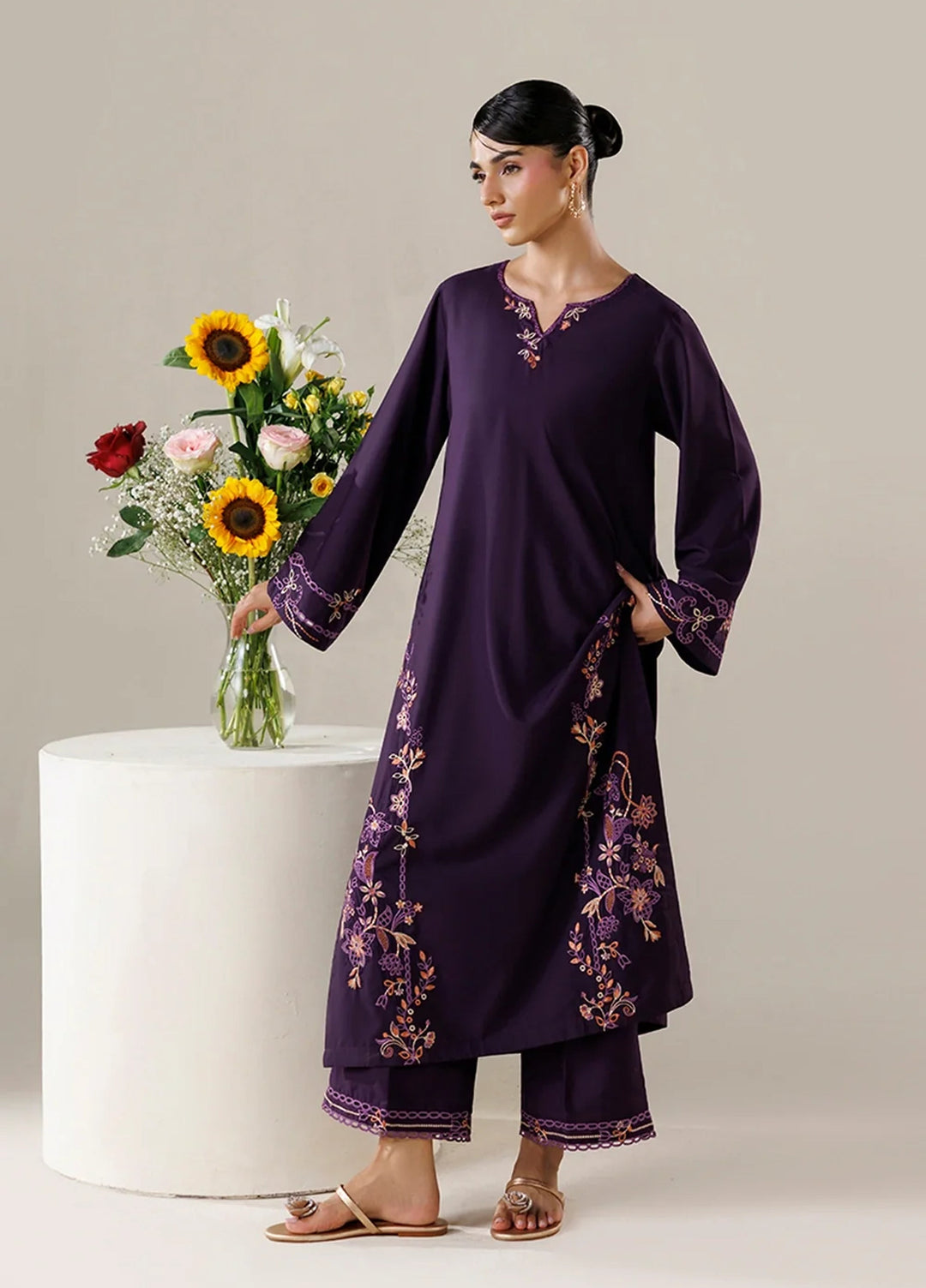 Azure Women RTW Embroidered Poly Co-Ord Sets Suit Orchid - Casual Collection