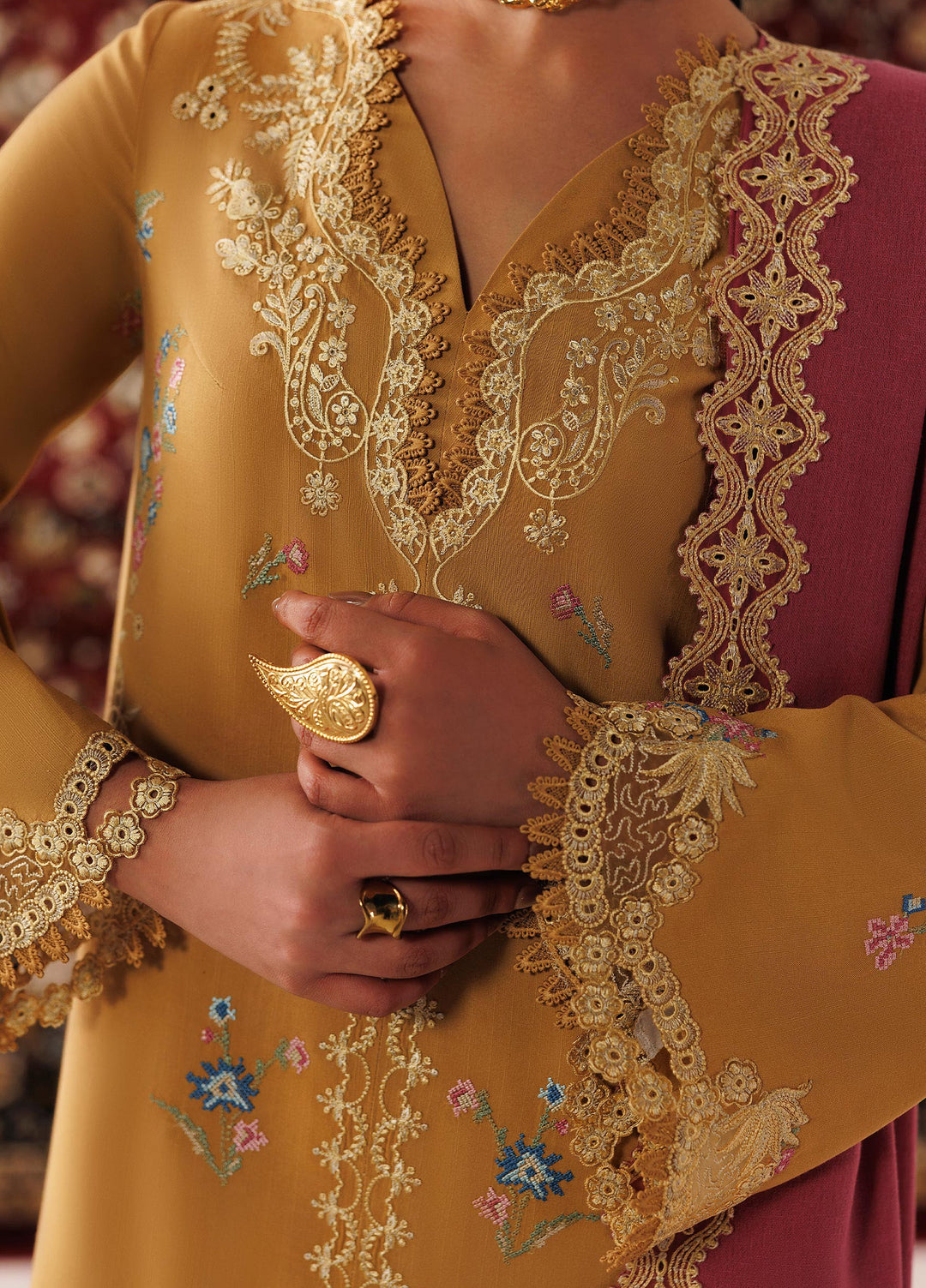 Q line by Qalamkar Unstitched Embroidered Slub Linen 3 Piece Suit QLK26UQL Nyra QLW-06 - Winter Collection
