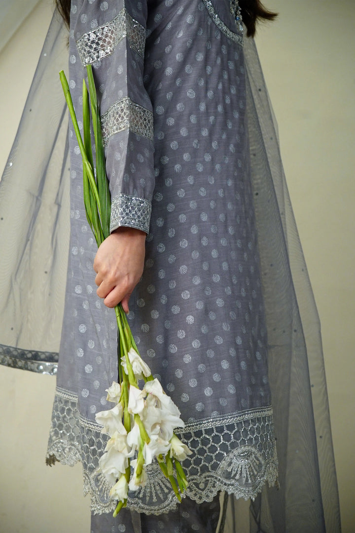 La Elise Women RTW Embroidered Raw Silk 3 Piece Suit P000153 Opaline - Casual Collection