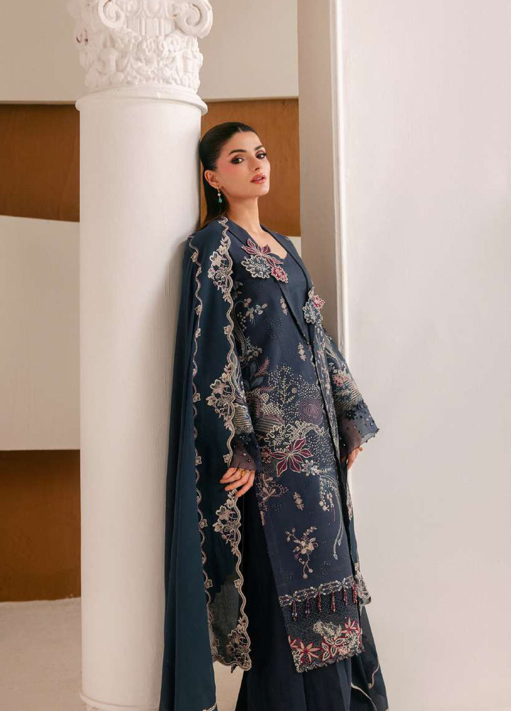 Luxe Silk by Florent Unstitched Embroidered Raw Silk 3 Piece Suit FL26ULS Obsidian Bloom - Festive Collection