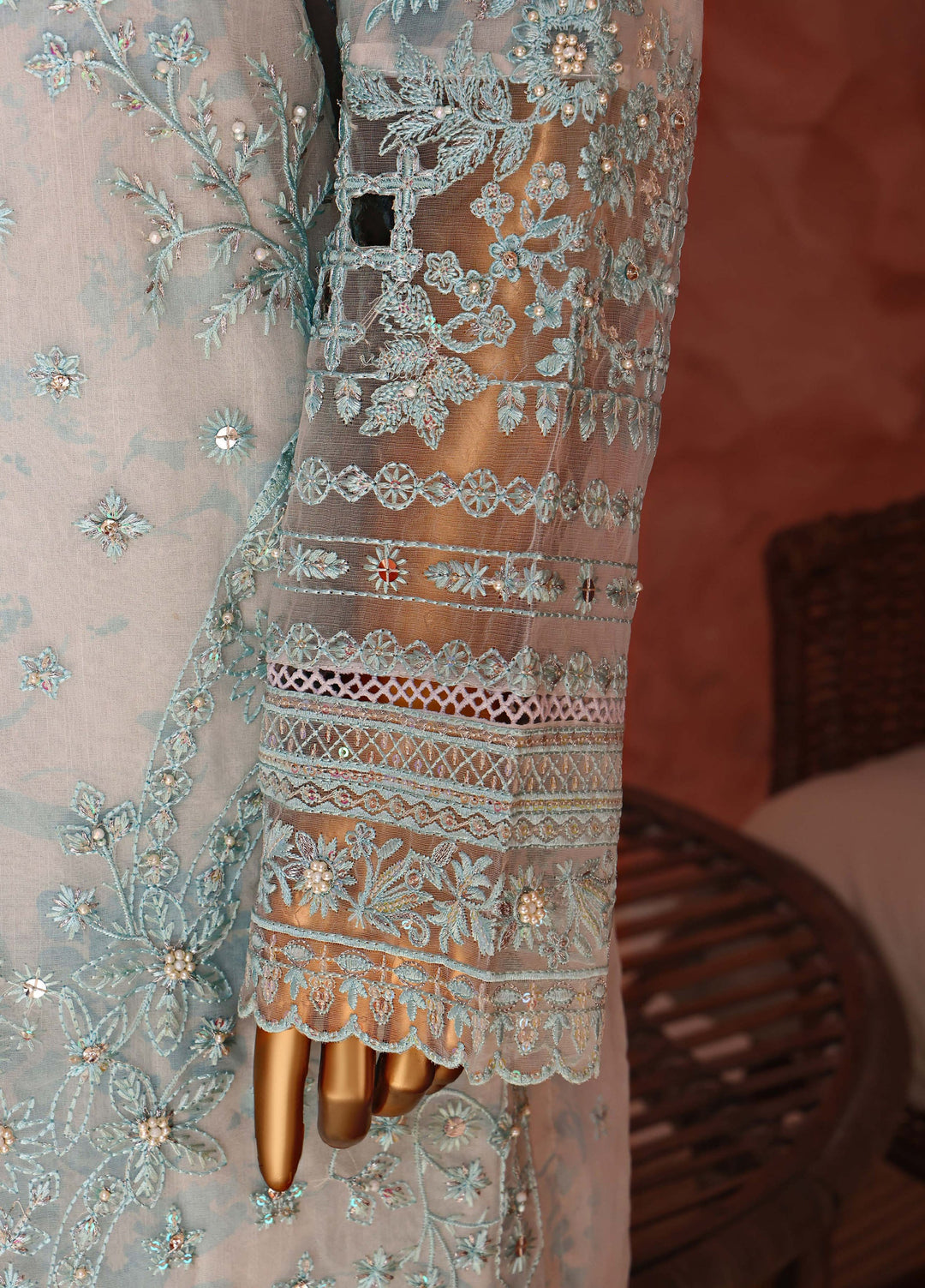 Shaahkaar by HZ Textiles RTW Embroidered Organza 3 Piece Suit HZ26PSO HZK-240 Blue - Festive Collection