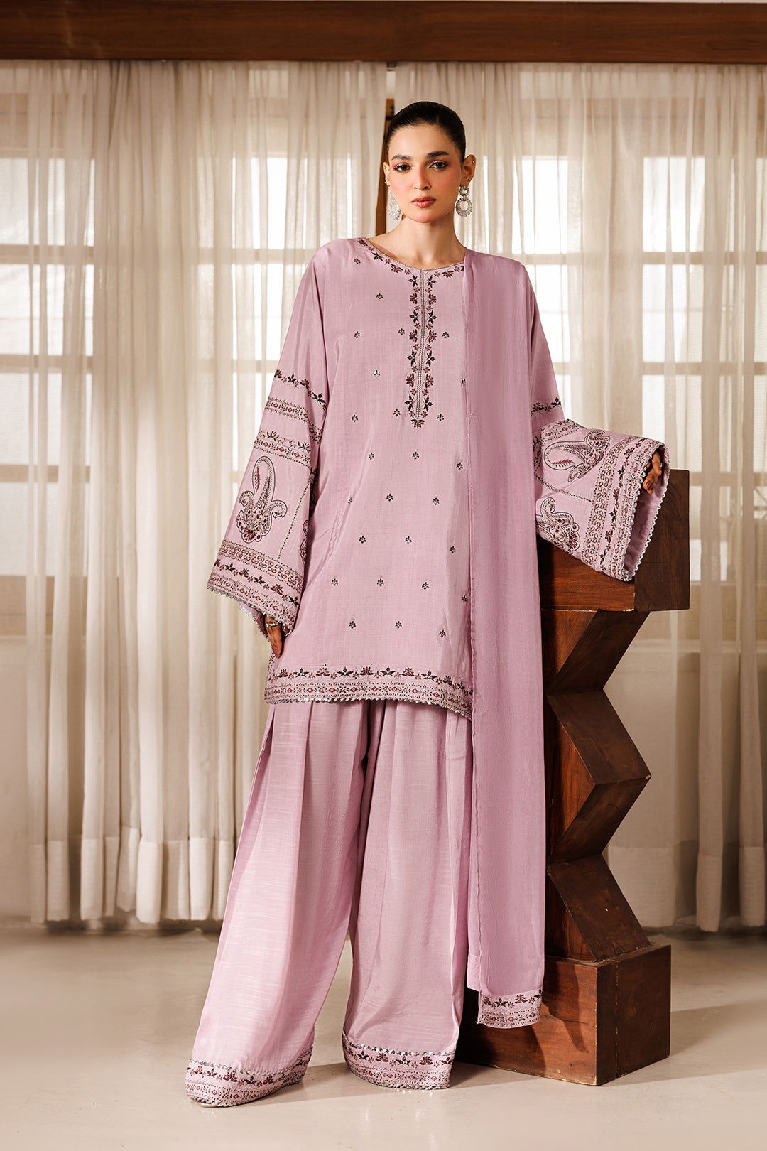 Noore Eid by Panache Women RTW Embroidered Raw Silk 3 Piece Suit Gull - Eid Collection