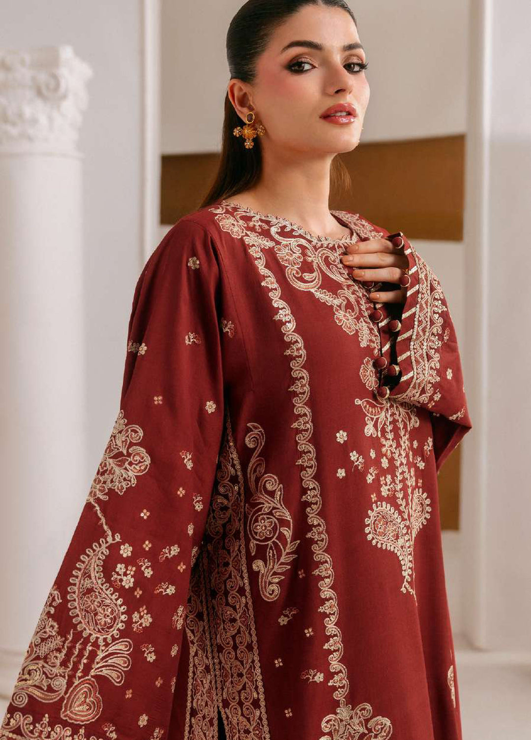 Luxe Silk by Florent Unstitched Embroidered Raw Silk 3 Piece Suit FL26ULS Elise - Festive Collection