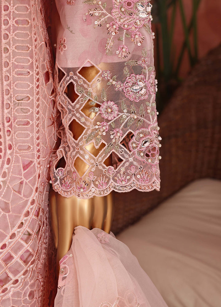 Shaahkaar by HZ Textiles RTW Embroidered Organza 3 Piece Suit HZ26PSO HZK-243 Pastel Pink - Festive Collection