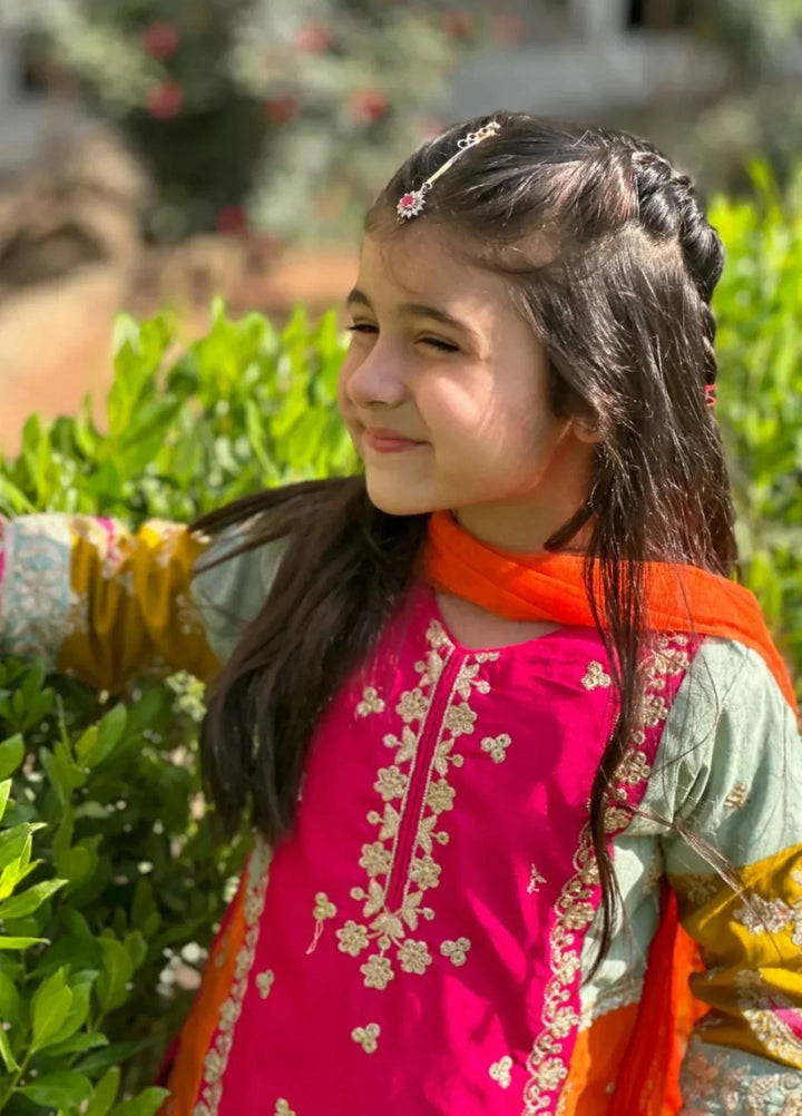 Khanak Girls RTW Embroidered Raw Silk 3 Piece Suit KG-13 - Festive Collection