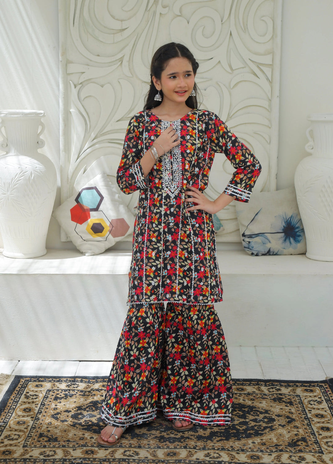 Khanak Girls RTW Embroidered Cotton 2 Piece Suit KST-193 - Casual Collection