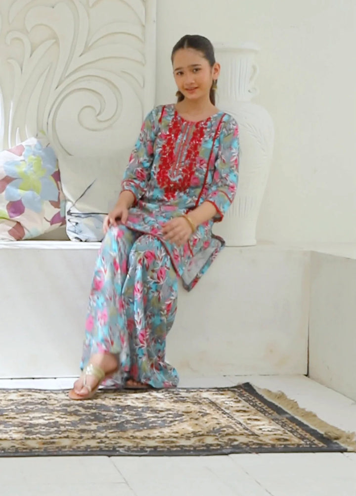 Khanak Girls RTW Embroidered Cotton 2 Piece Suit KST-196 - Casual Collection