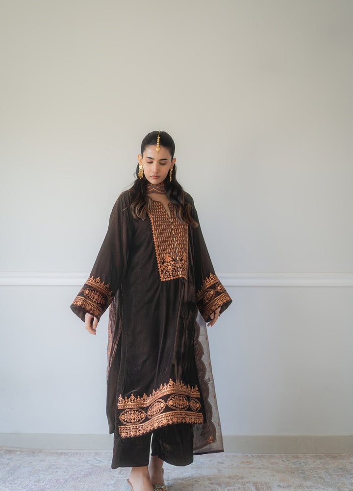 Atelier Velours by Rashid Textiles RTW Embroidered Velvet 3 Piece Suit RT26RAV Cocoa - Festive Collection
