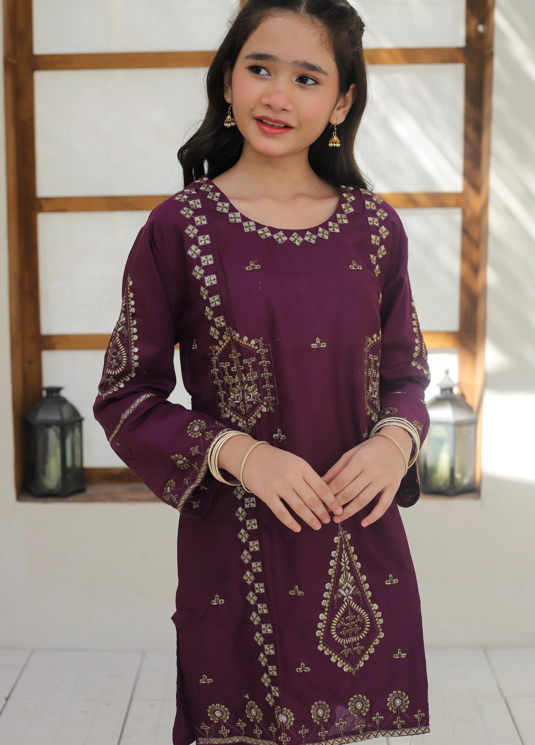 Khanak Girls RTW Embroidered Cotton 2 Piece Suit KST-142 - Casual Collection