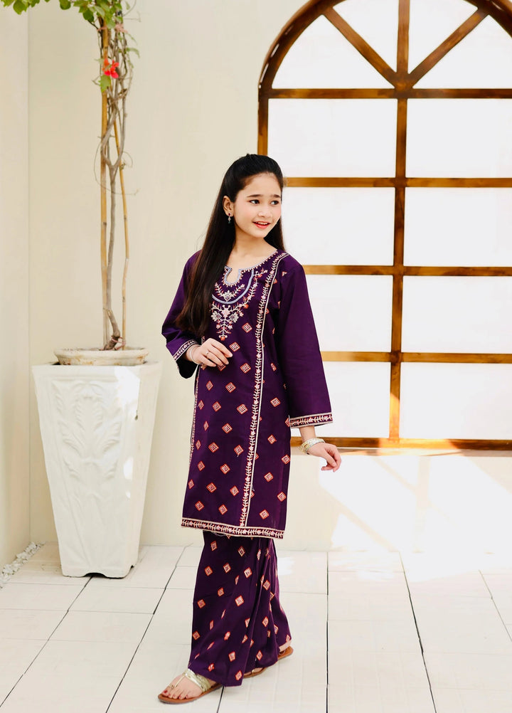 Khanak Girls RTW Embroidered Cotton 2 Piece Suit KST-115 - Casual Collection