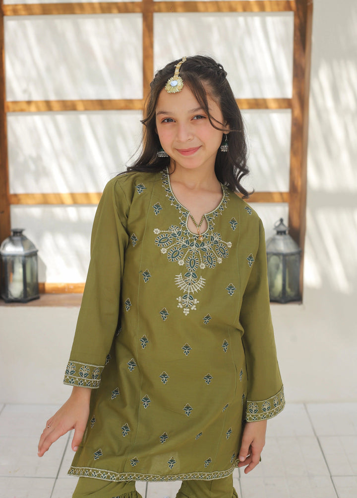 Khanak Girls RTW Embroidered Cotton 2 Piece Suit KST-146 - Casual Collection