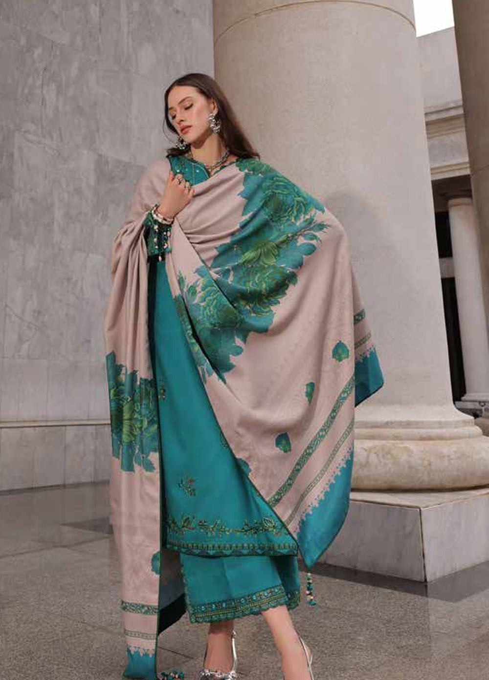 Poshima by Charizma Unstitched Embroidered Leather Peach 3 Piece Suit CHR26UPL PSW6-21 - Winter Collection