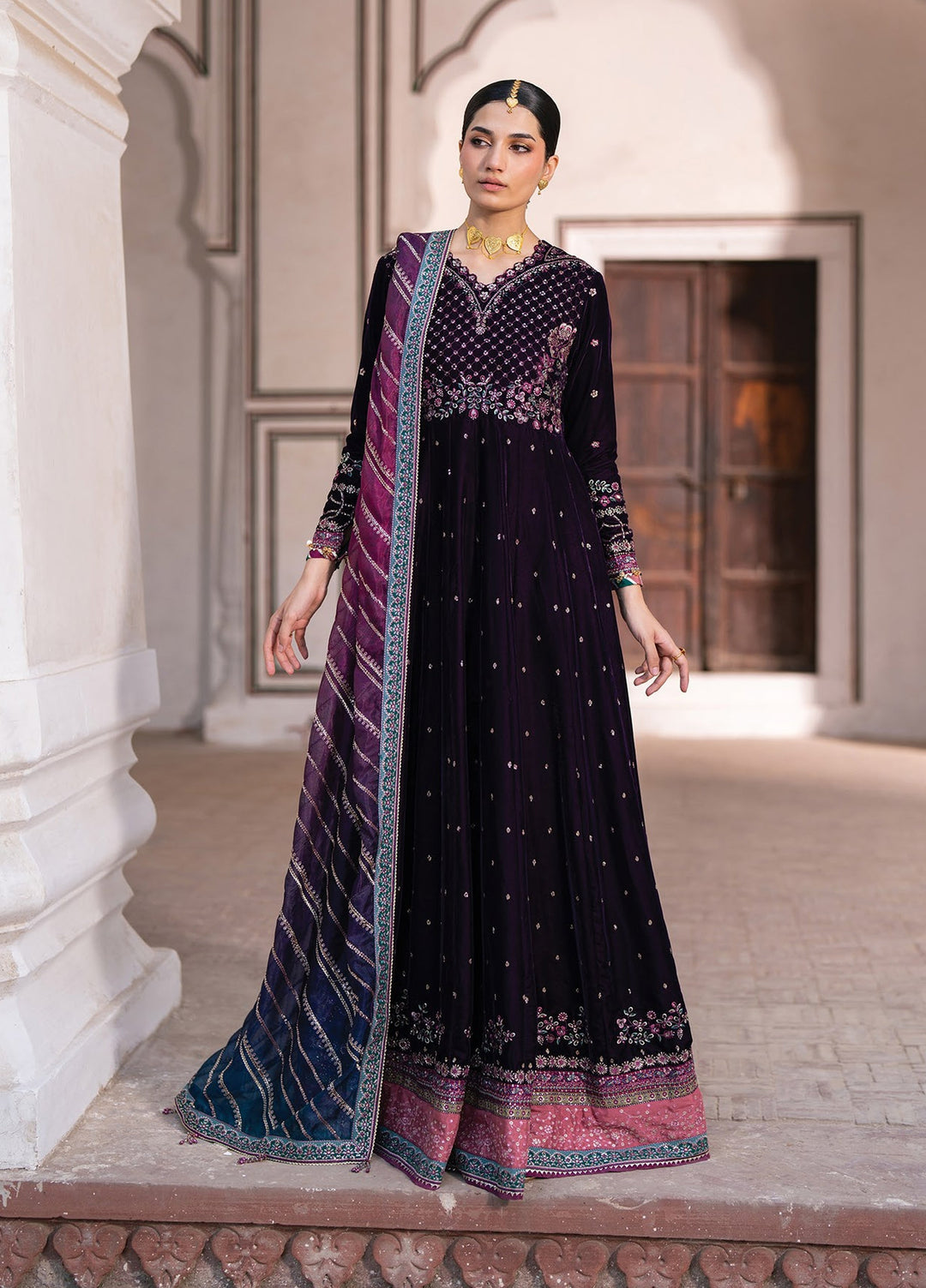 Mor by Xenia Formals Unstitched Embroidered Velvet 3 Piece Suit XE26UMV 06 Uzrat - Festive Collection