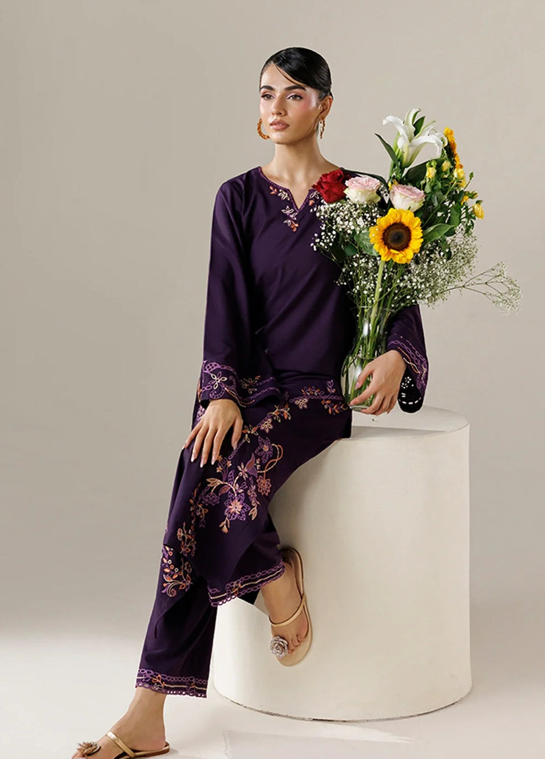 Azure Women RTW Embroidered Poly Co-Ord Sets Suit Orchid - Casual Collection