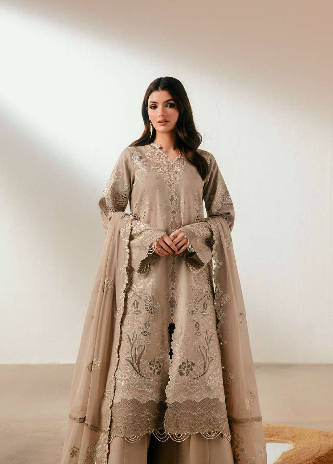 Luxe Silk by Florent Unstitched Embroidered Raw Silk 3 Piece Suit FL26ULS Opaline - Festive Collection