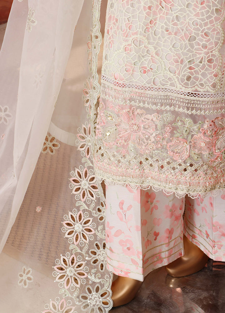Shaahkaar by HZ Textiles RTW Embroidered Organza 3 Piece Suit HZ26PSO HZK-243 Pastel Pink - Festive Collection