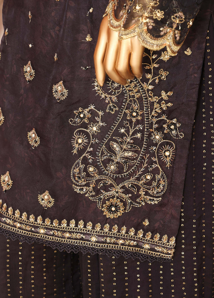 Shaahkaar by HZ Textiles RTW Embroidered Organza 3 Piece Suit HZ26PSO HZK-242 Black - Festive Collection