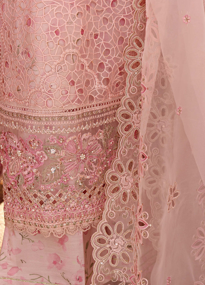 Shaahkaar by HZ Textiles RTW Embroidered Organza 3 Piece Suit HZ26PSO HZK-243 Pastel Pink - Festive Collection