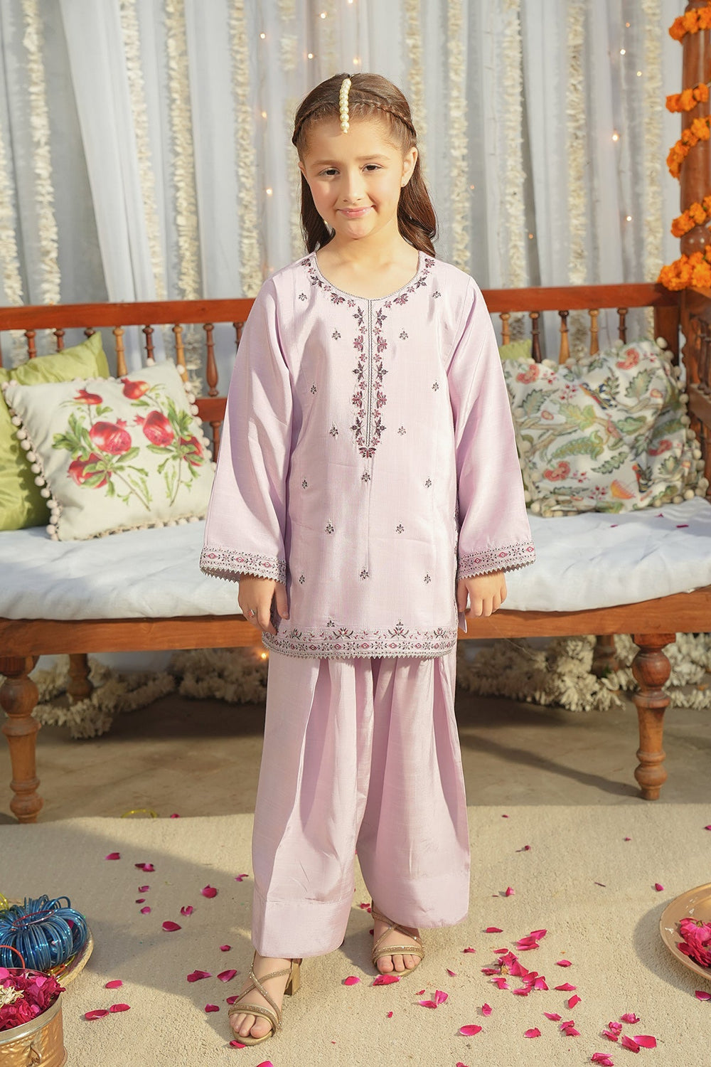 Noore Eid by Panache Girls RTW Embroidered Silk 3 Piece Suit Lira - Eid Collection