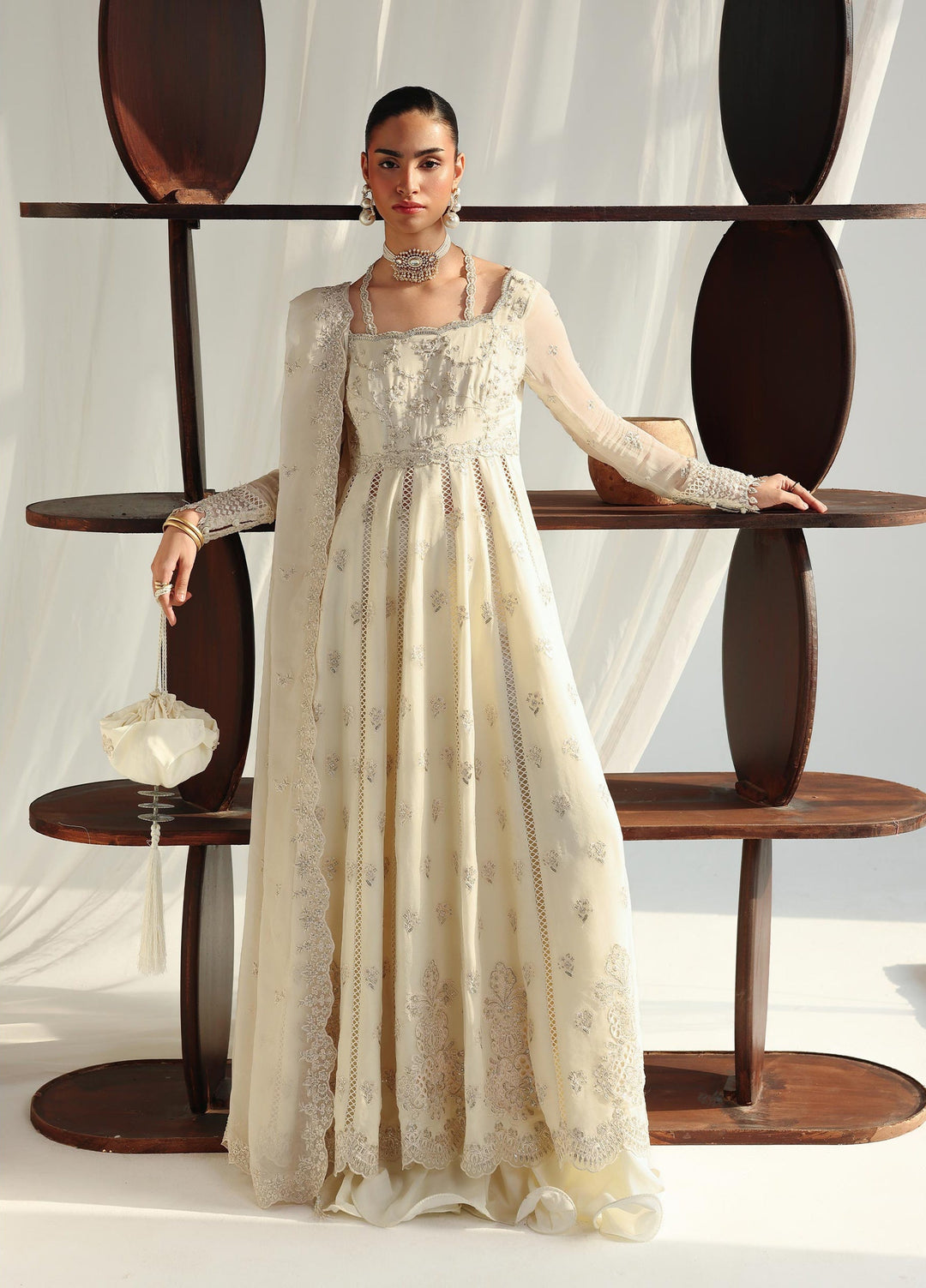 Qalamkar Unstitched Embroidered Chiffon 3 Piece Suit QLK26UCF Amera QCC-07 - Festive Collection