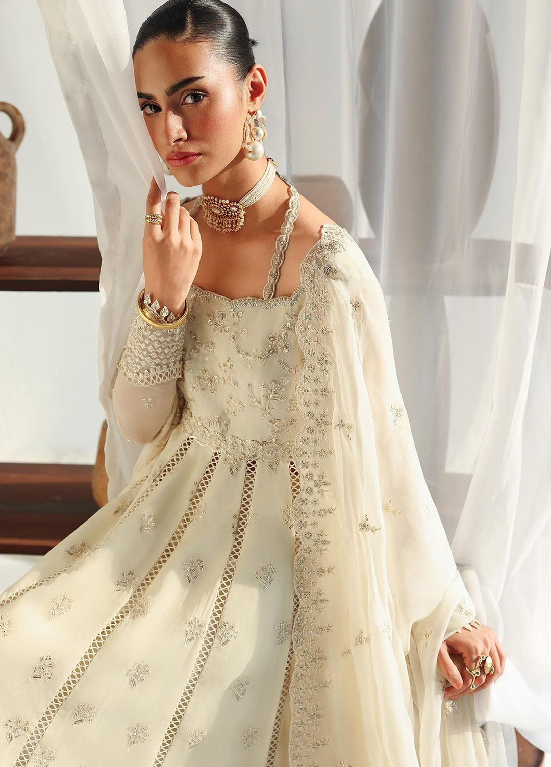 Qalamkar Unstitched Embroidered Chiffon 3 Piece Suit QLK26UCF Amera QCC-07 - Festive Collection