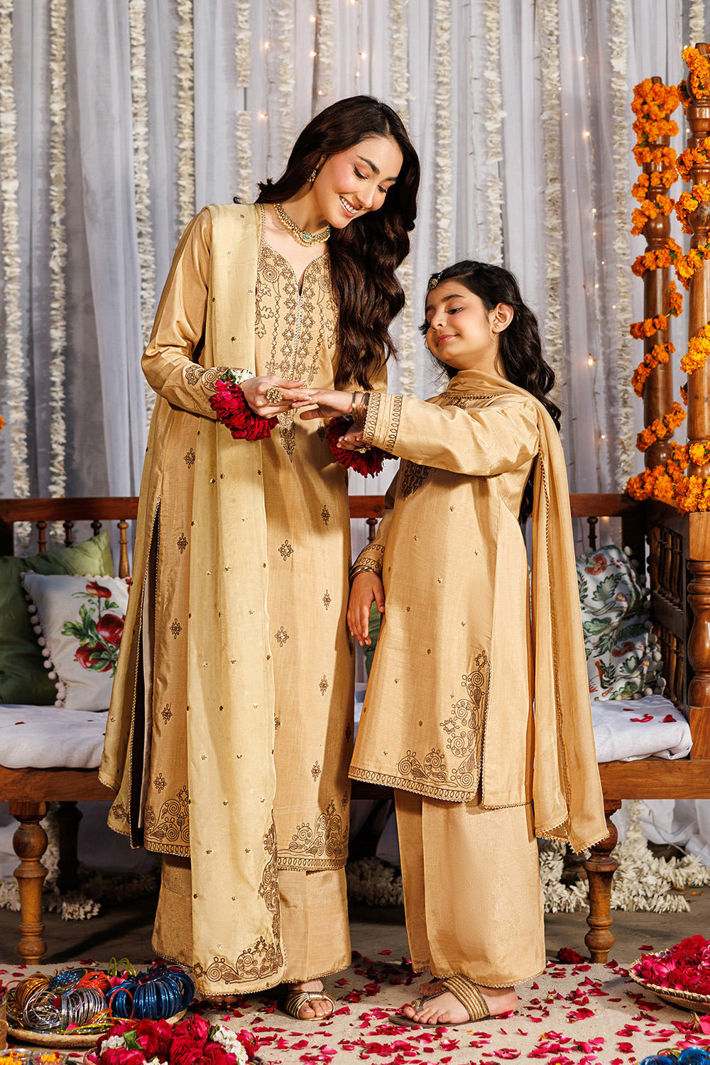 Noore Eid by Panache Girls RTW Embroidered Silk 3 Piece Suit Deyar Kids - Eid Collection