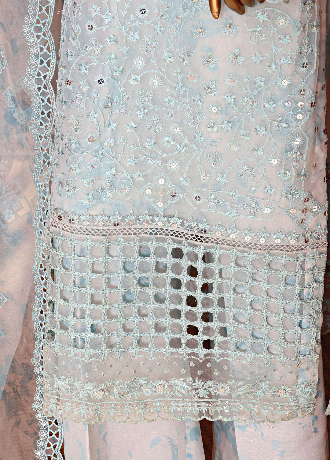 Shaahkaar by HZ Textiles RTW Embroidered Organza 3 Piece Suit HZ26PSO HZK-240 Blue - Festive Collection