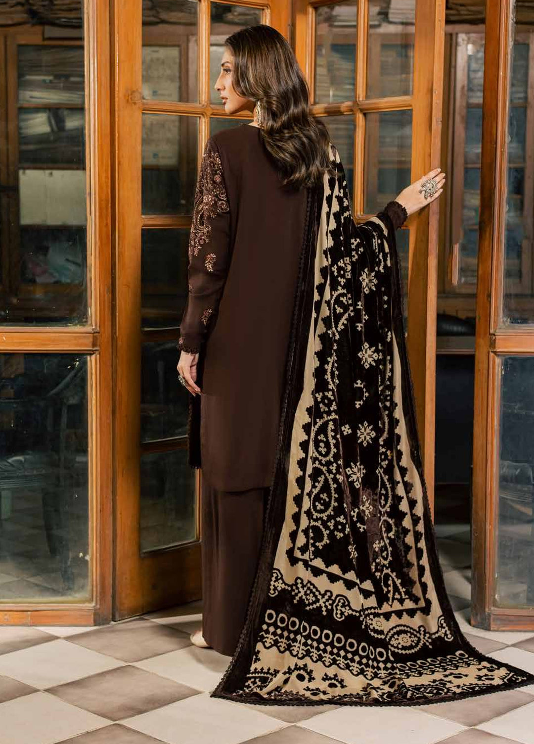 Nureh Exclusive Unstitched Leather Peach with Shawl 3 Piece Suit NU26UEP NE-285 - Festive Collection