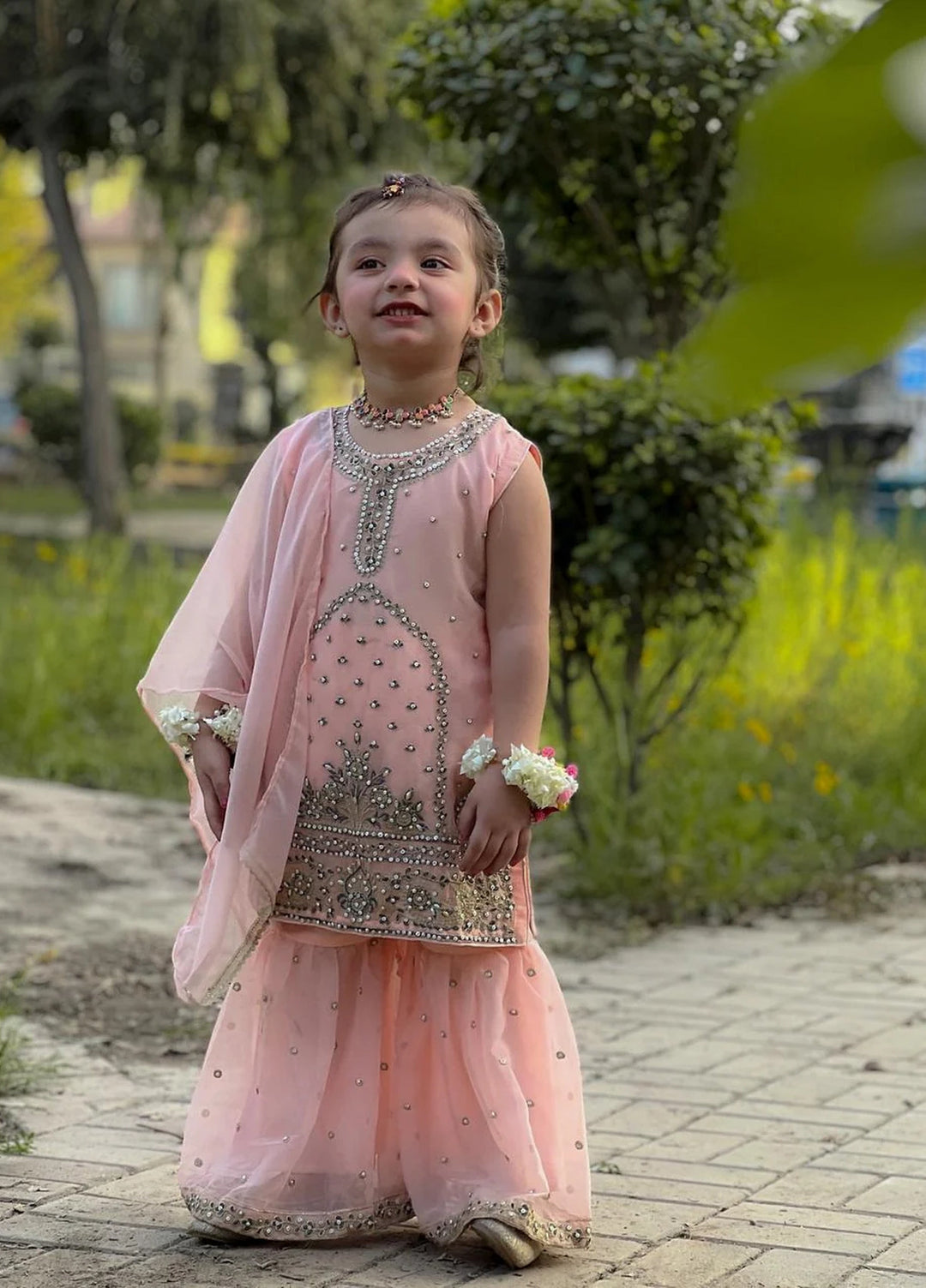 Khanak Girls RTW Embroidered Raw Silk 3 Piece Suit KG-12 - Festive Collection
