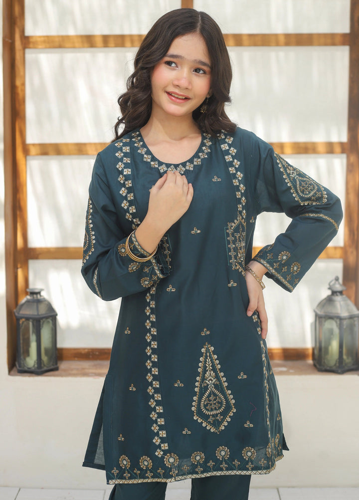 Khanak Girls RTW Embroidered Cotton 2 Piece Suit KST-143 - Casual Collection
