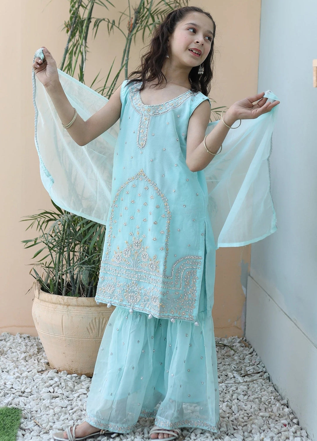 Khanak Girls RTW Embroidered Chiffon 3 Piece Suit KG-11 - Festive Collection