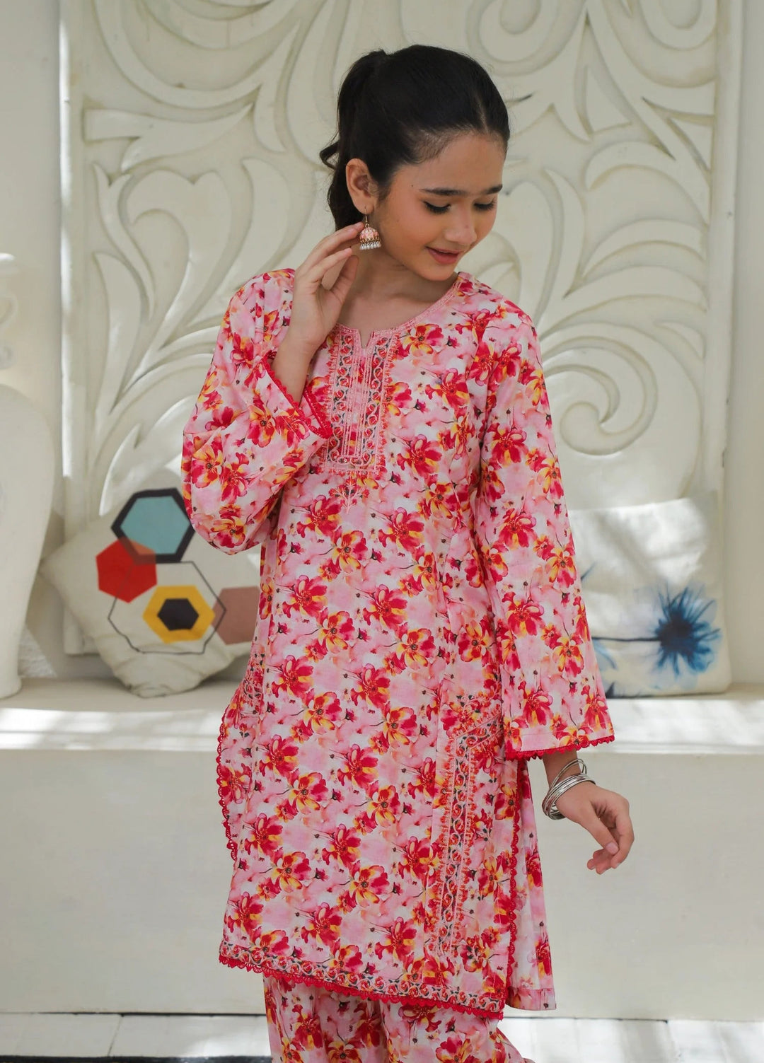 Khanak Girls RTW Embroidered Cotton 2 Piece Suit KST-200 - Casual Collection