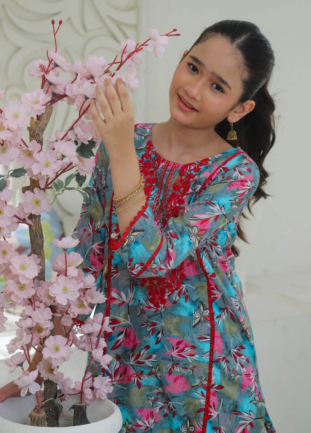 Khanak Girls RTW Embroidered Cotton 2 Piece Suit KST-196 - Casual Collection