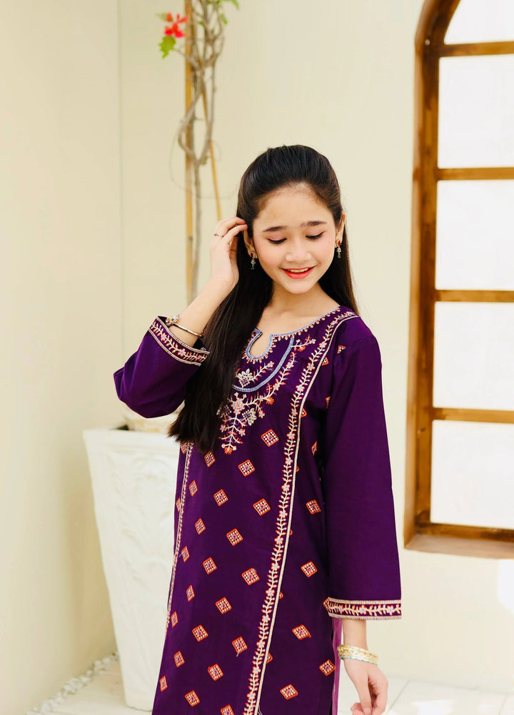 Khanak Girls RTW Embroidered Cotton 2 Piece Suit KST-115 - Casual Collection