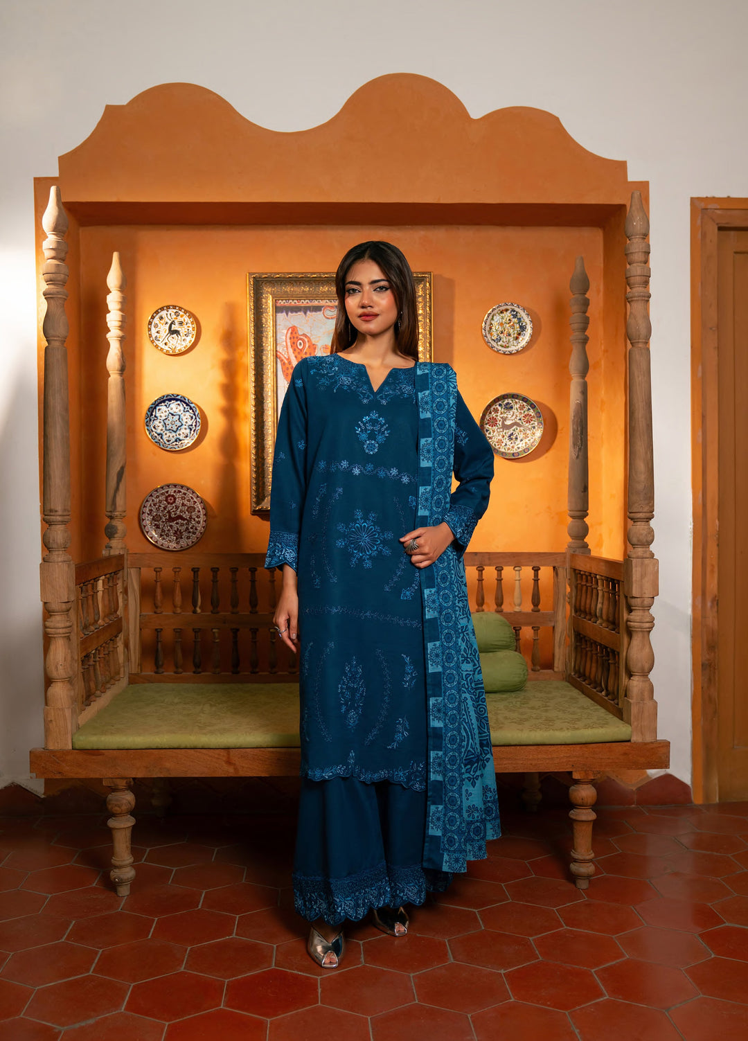 Manzil by Rashid Textiles Unstitched Embroidered Khaddar 3 Piece Suit RT26UKM D-1037 - Winter Collection