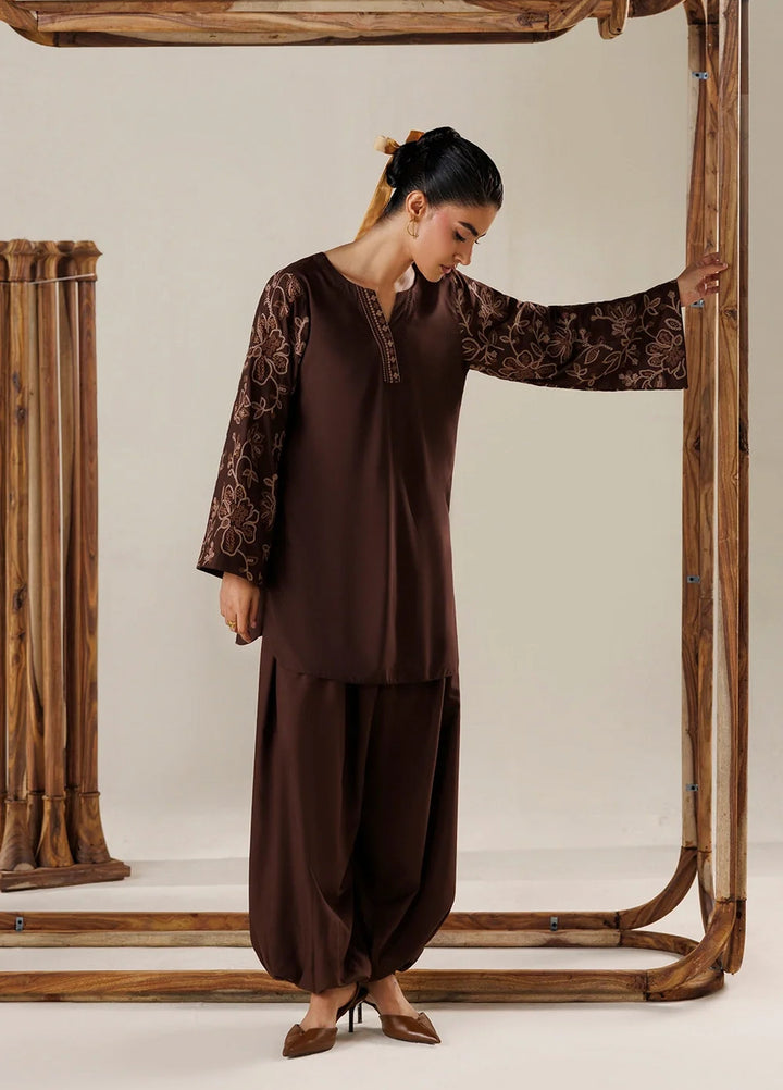 Azure Women RTW Embroidered Poly Co-Ord Sets Suit Mocha - Casual Collection