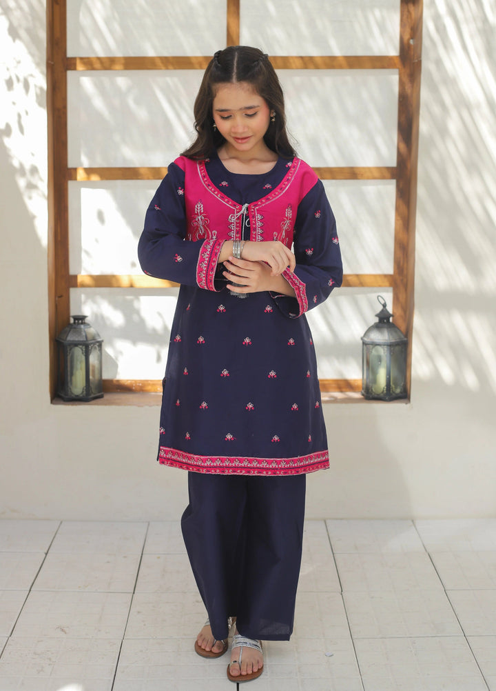 Khanak Girls RTW Embroidered Cotton 2 Piece Suit KST-135 - Casual Collection