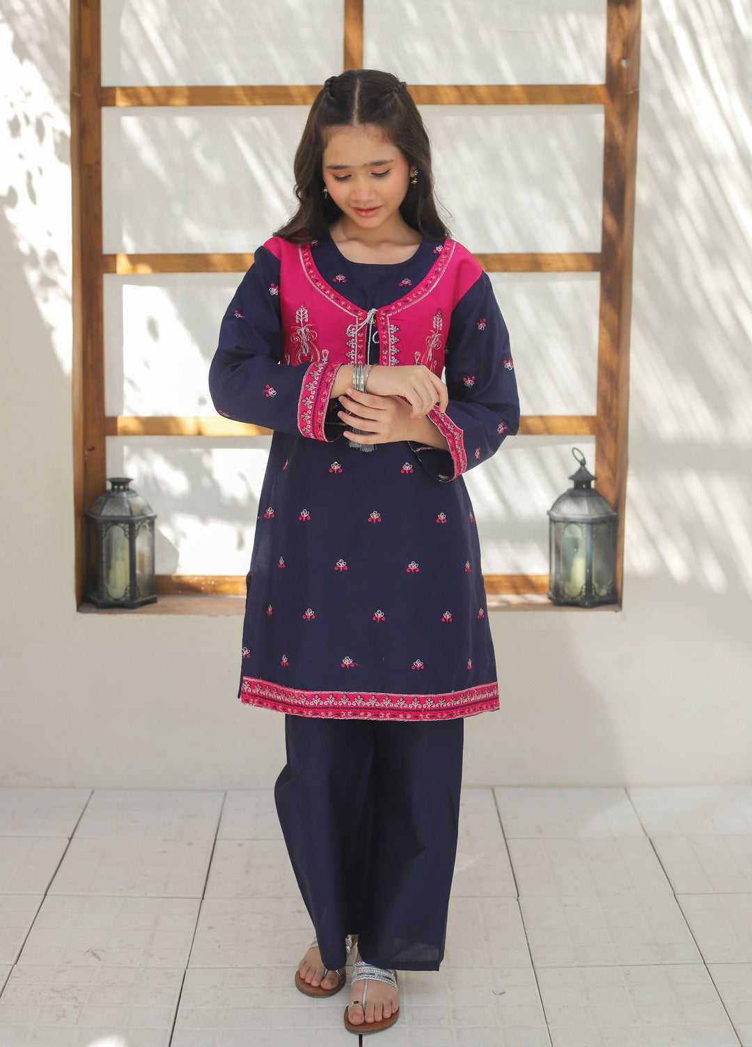 Khanak Girls RTW Embroidered Cotton 2 Piece Suit KST-135 - Casual Collection