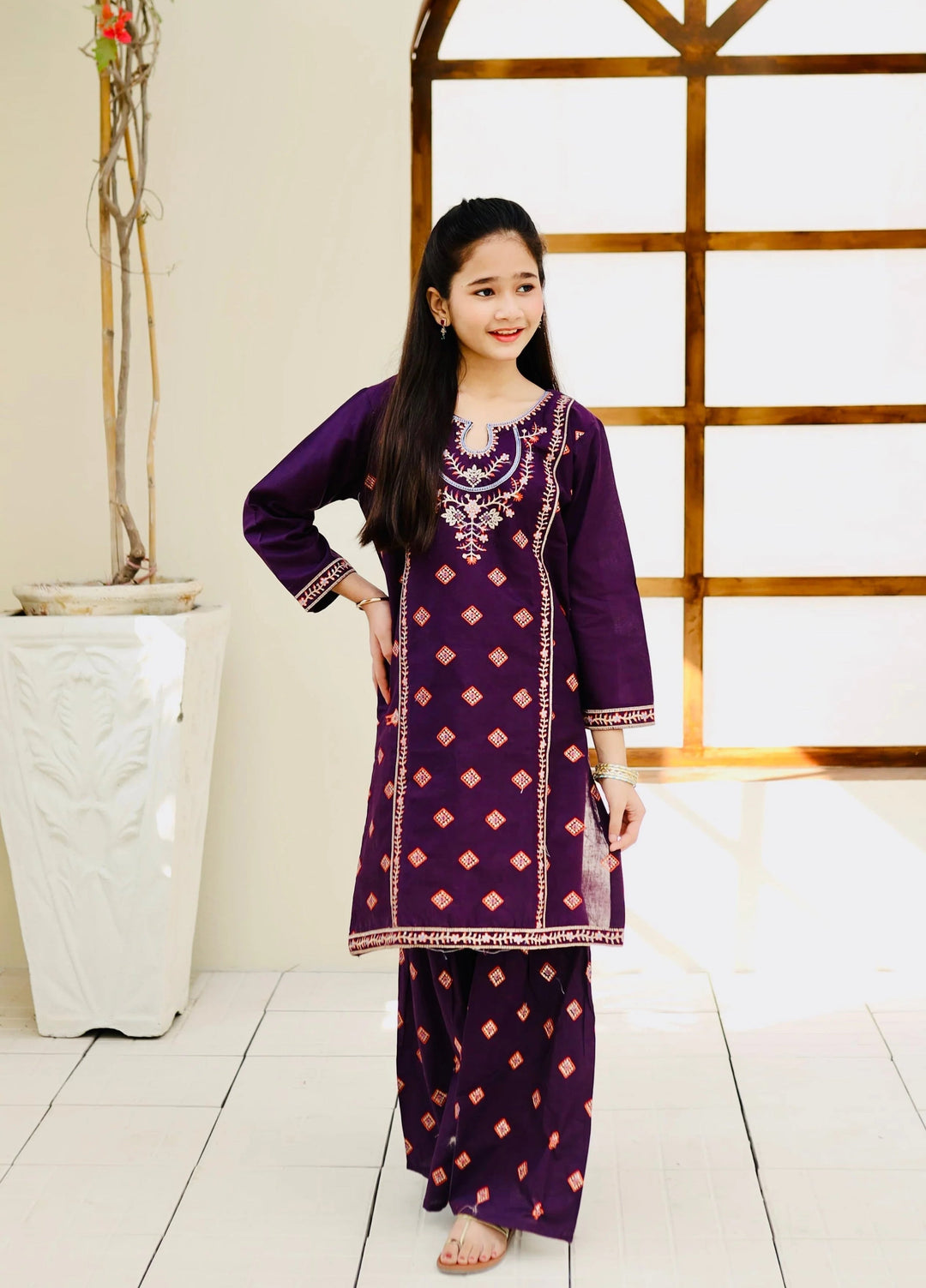 Khanak Girls RTW Embroidered Cotton 2 Piece Suit KST-115 - Casual Collection