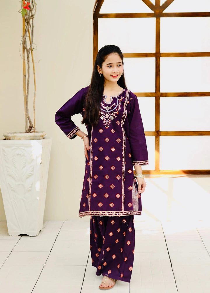 Khanak Girls RTW Embroidered Cotton 2 Piece Suit KST-115 - Casual Collection