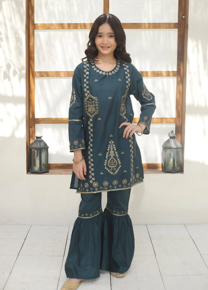 Khanak Girls RTW Embroidered Cotton 2 Piece Suit KST-143 - Casual Collection
