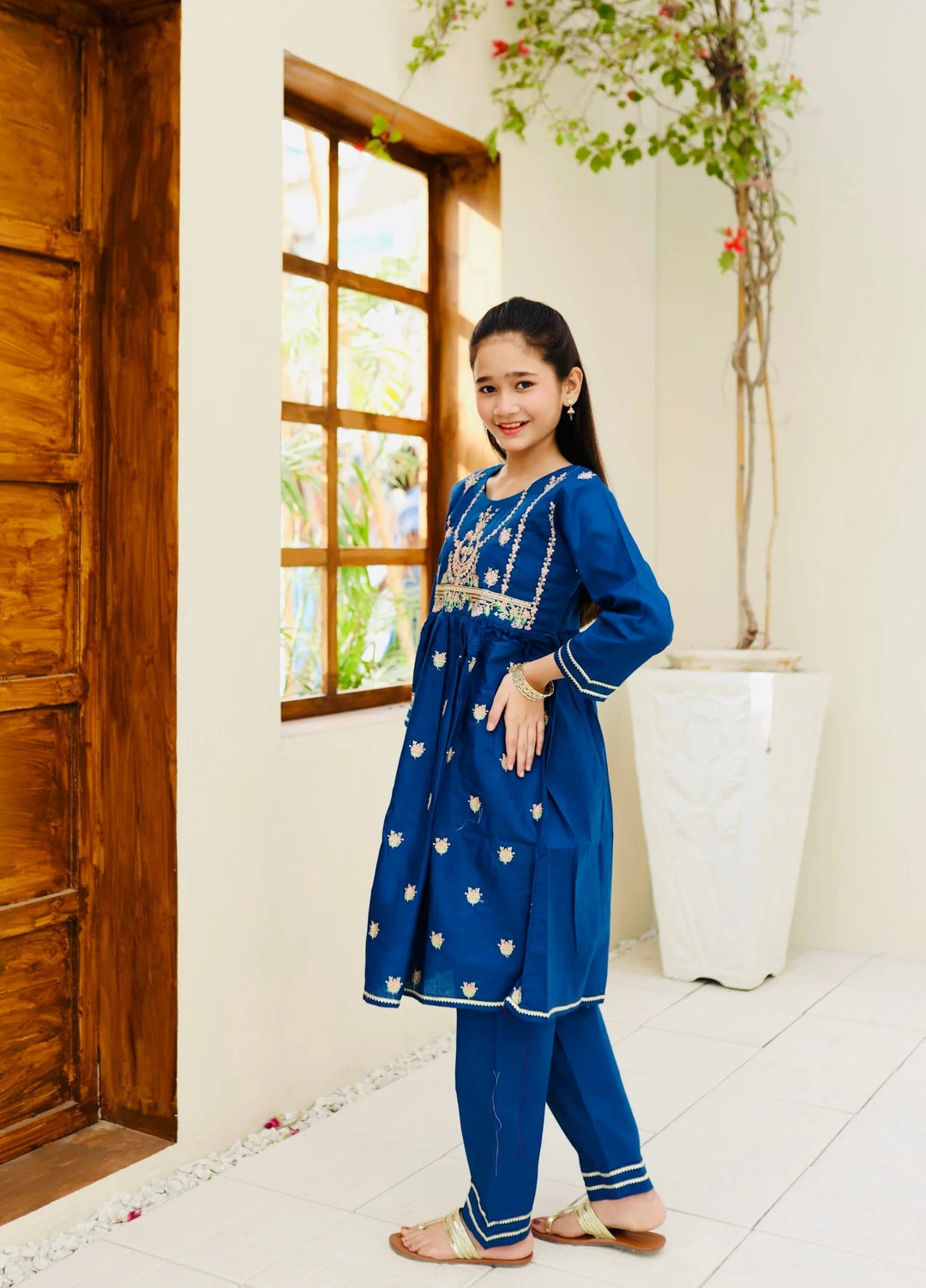 Khanak Girls RTW Embroidered Cotton 2 Piece Suit KST-114 - Casual Collection