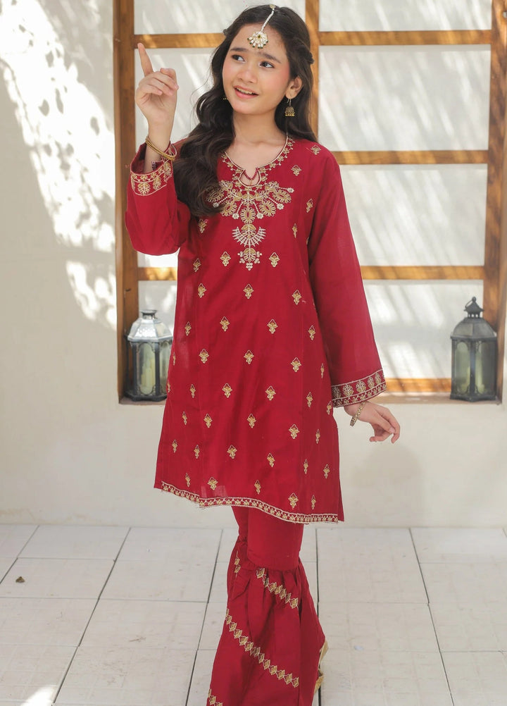 Khanak Girls RTW Embroidered Cotton 2 Piece Suit KST-145 - Festive Collection