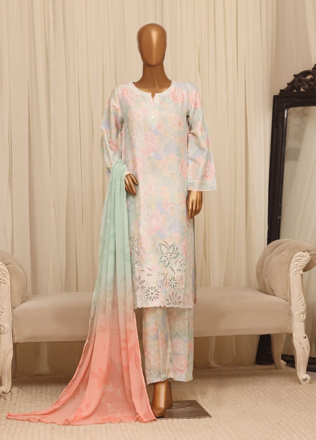 Majestic by HZ Textiles RTW Embroidered Raw Silk 3 Piece Suit HZ26RSM Seafoam XRPE-3P-003 - Casual Collection