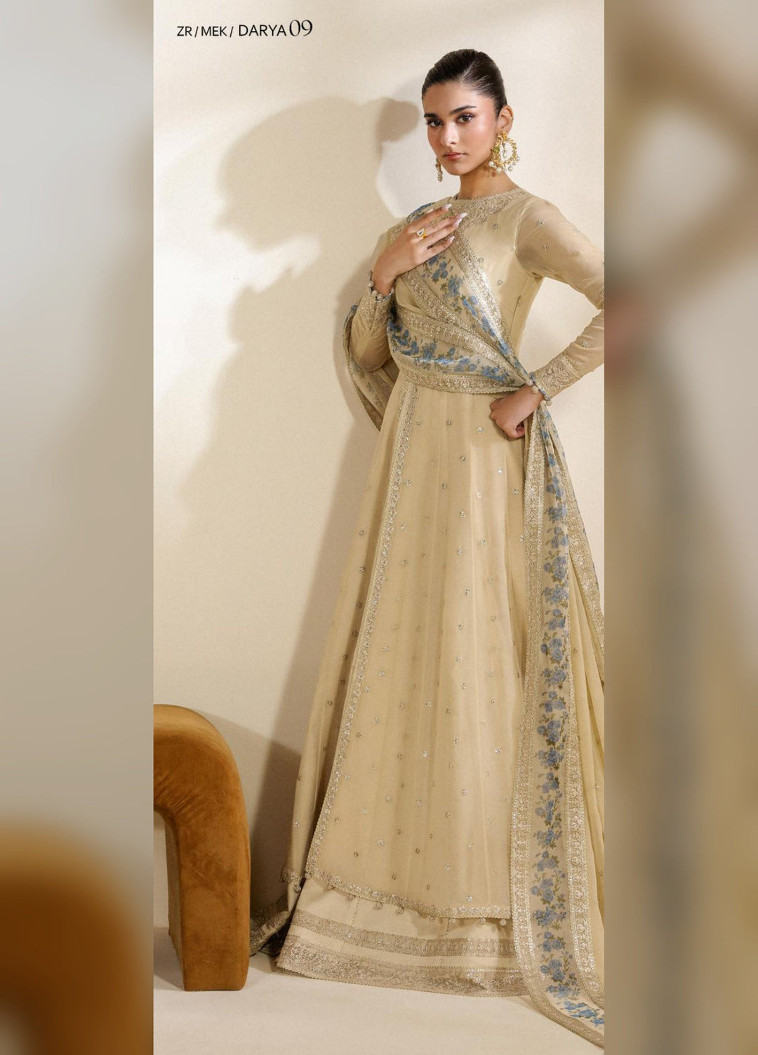 Meraki by Zarif Unstitched Embroidered Chiffon 3 Piece Suit ZR26UCM DARYA 09 - Festive Collection